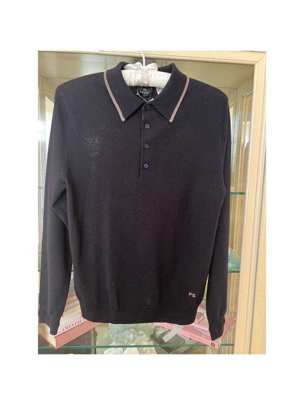 NWT Paul Smith Polo Shirt S Navy Beige Merino Wool